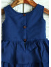 Navy Blue Cotton Cupcake Knee Length Flower Girl Dress
